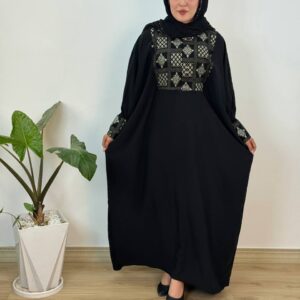 مانتو عبایی نیم زیپ سوزن دوزی