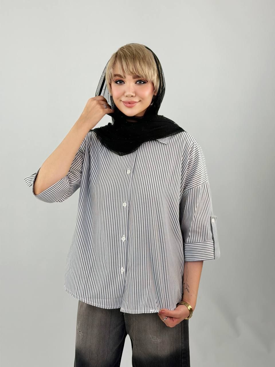IMG_20260825_123122_027 شومیز راه راه استین پاکتی - Image 1